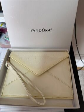 Pandora Cream Patent Envelope Wristlet Clutch